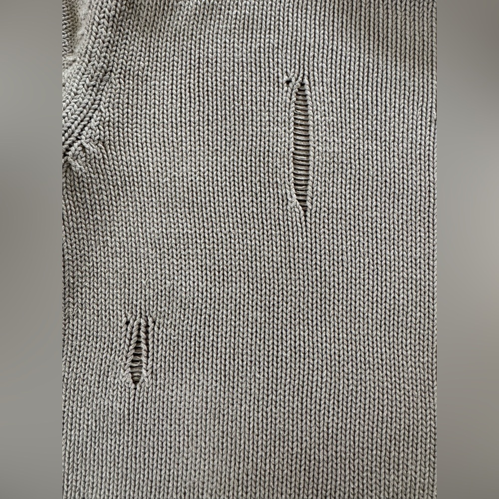Pacsun beige distressed cotton knit long sleeve crewneck pullover sweater men‎ M - Picture 3 of 5